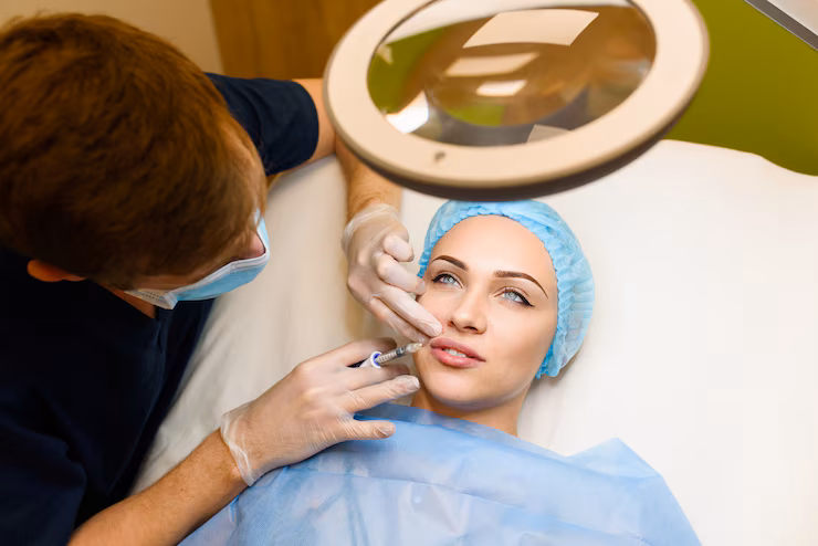 woman makes rejuvenating facial injections procedure lips augmentation 255847 991